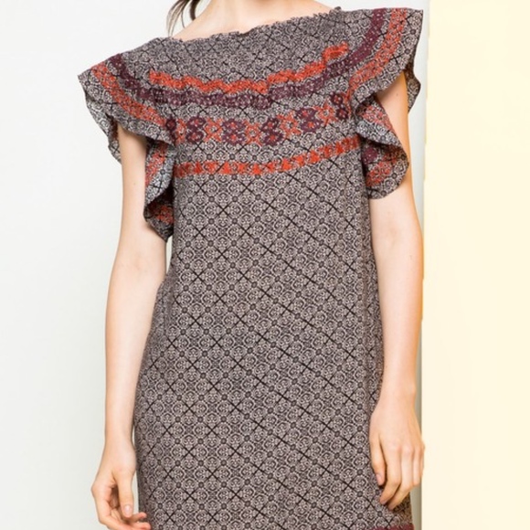 Last 1! NWT THML Embroidered Flutter Sleeve Dress - Picture 2 of 5